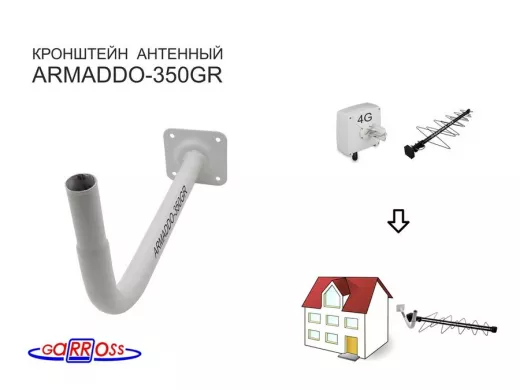 Кронштейн для видеокамер и антенн, вылет 35 см "HIWOLL-SPIN-112621" сталь, серый, обжатый конец