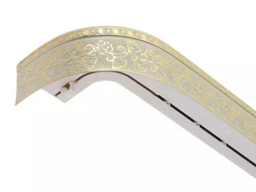 350см карниз КРУЖЕВО ЗОЛОТО БЕЛЫЙ 2х рядный с декор. планкой 70мм в индивид. упаковке. ультракомпакт