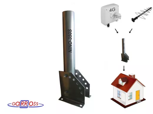 Мачта 0,35метра "NINO-350S-17181" СЕРЕБРИСТАЯ на любую крышу, наклонная, для антенн, диаметр 50мм