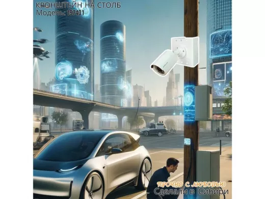 Кронштейн для 1 камеры и прожектора на столб, прочная сталь 2мм белый 