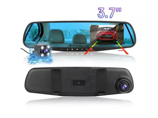 Автовидеорегистратор зеркало + камера "ABBIKUS-22962" с двумя видеокамерами и кнопками управления