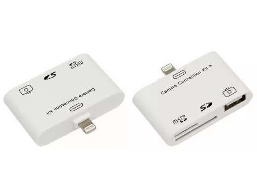 Адаптер для iPhone 5 на USB, SD, microSD для переноса фото белый