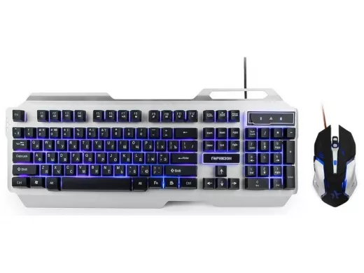Проводной комплект клавиатура+мышь Гарнизон GKS-510G, металл, подсветка,код "Survarium",черный/серый