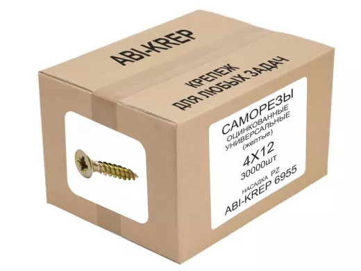 Саморезы универсальные оцинкованные  4 х 12 жёлтые (  1шт) "ABI-KREP 6955" Pozi PZ 0,796г