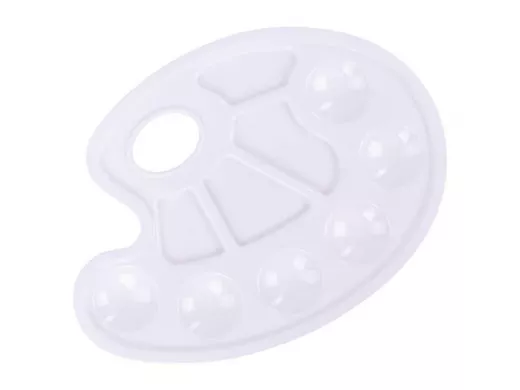 Палитра для рисования белая "BR-74181", овальная, 6 ячеек для красок и 4 ячейки для смешивания