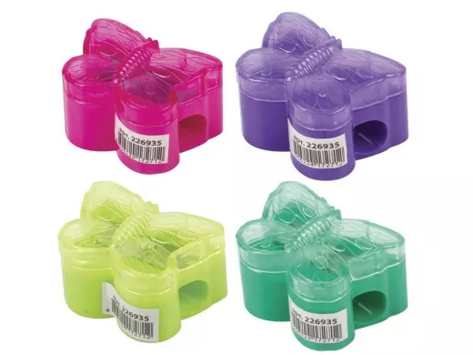 Точилка "BR-75724" с контейнером, пластиковая, БАБОЧКА, цвет корпуса ассорти