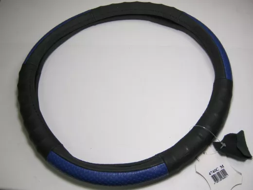 Оплетка на руль 38 см. M 4740C кожа черная+синий пластик