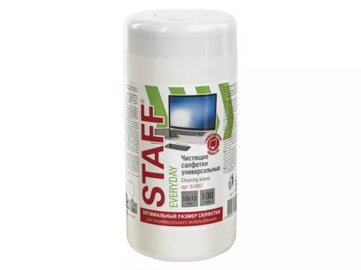 Салфетки для экранов и пластика универсальные, 10х12см, туба 100 шт, влажные
