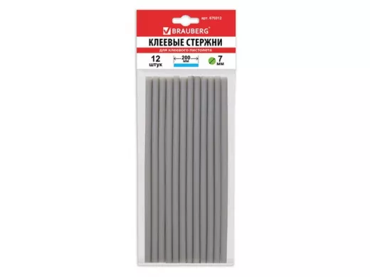 Клеевые стержни, диаметр  7,0мм, длина 200мм, серебристые,КОМПЛЕКТ 12 шт "BR-79875",европодвес